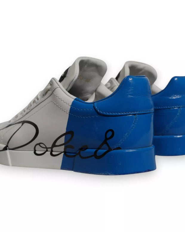 White Blue Logo Portofino Sneakers Shoes