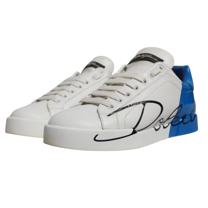 White Blue Logo Portofino Sneakers Shoes