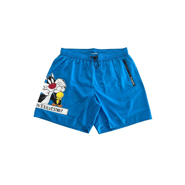 Light Blue Polyester Men Swim Short