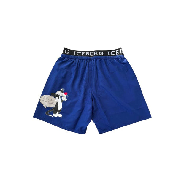 Blue Polyester Men's Swim Short