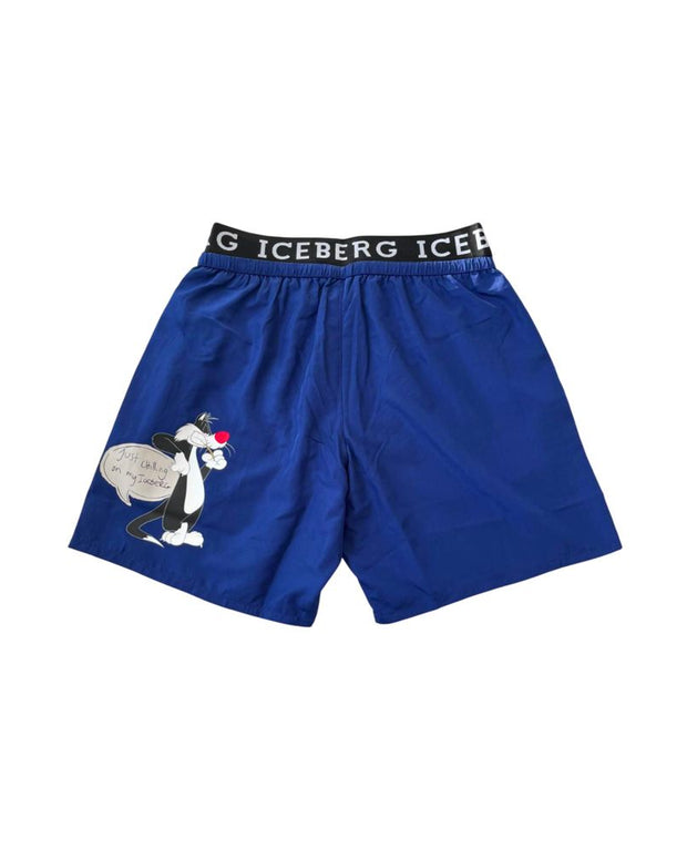 Blue Polyester Men's Swim Short