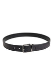 Black Classic Calf Leather Silver Buckle Belt
