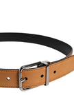 Brown Classic Calf Leather Silver Buckle Belt