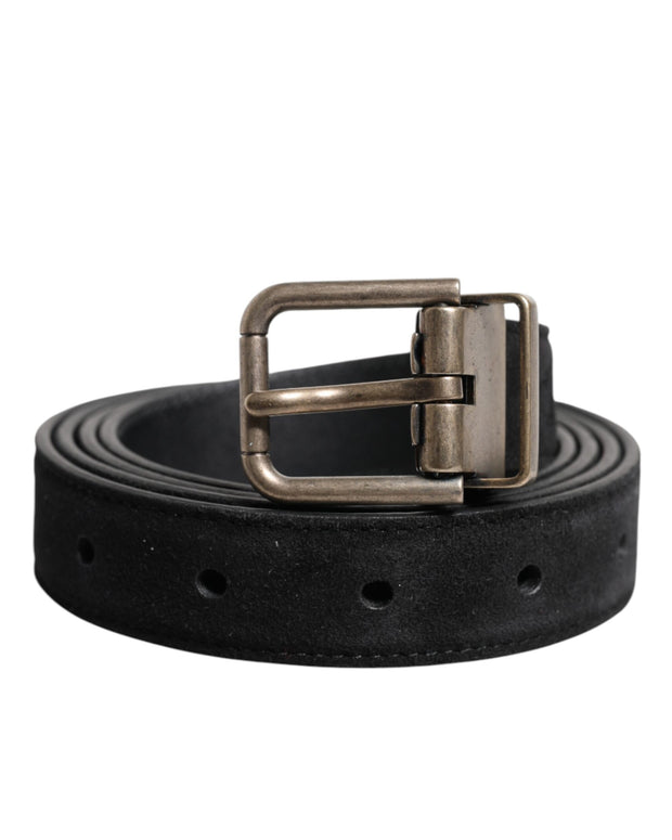 Black Calf Leather Classic Metal Buckle Belt