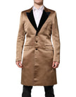 Brown Silk Single Breasted Trench Coat  Jacket