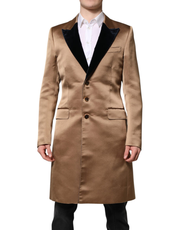 Brown Silk Single Breasted Trench Coat  Jacket