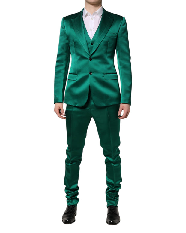 Green Silk 3 Piece Single Breasted Suit