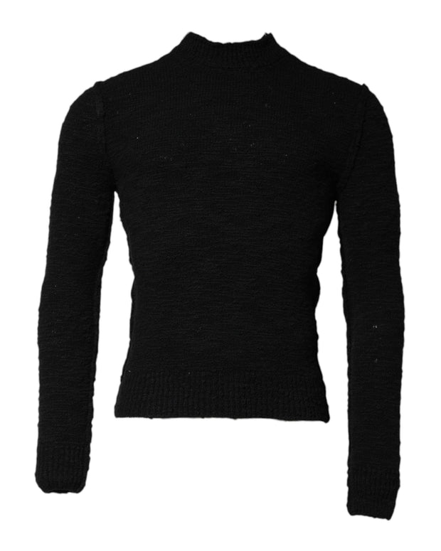 Black Wool Knit Crew Neck Pullover Sweater