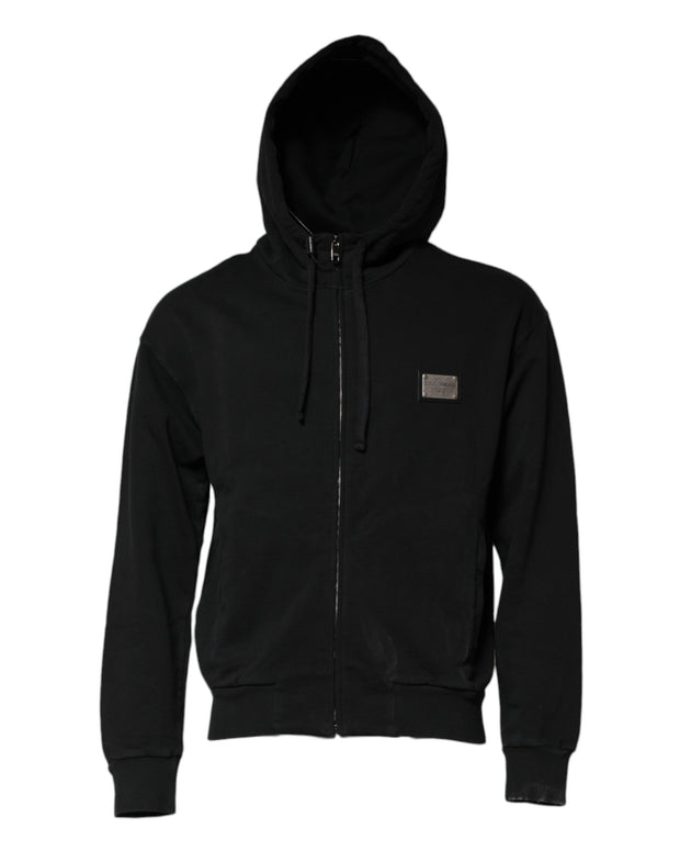 Black Logo Full Zip Hooded Men Sweatshirt Sweater