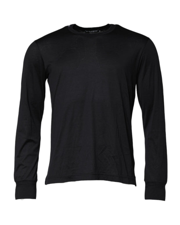 Dark Blue Silk Crew Neck Men Pullover Sweater