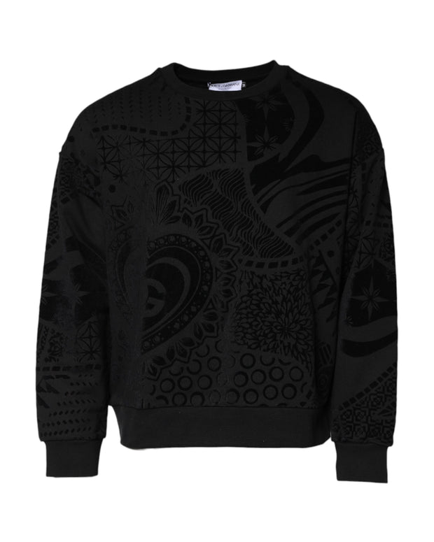 Black Printed Crew Neck Sweatshirt Sweater