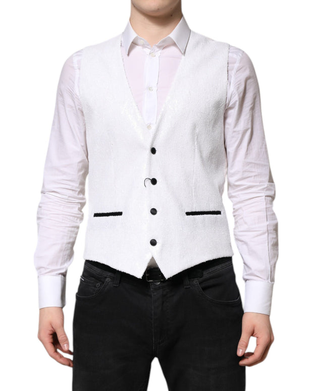 White Sequined Dress Formal Waistcoat Vest