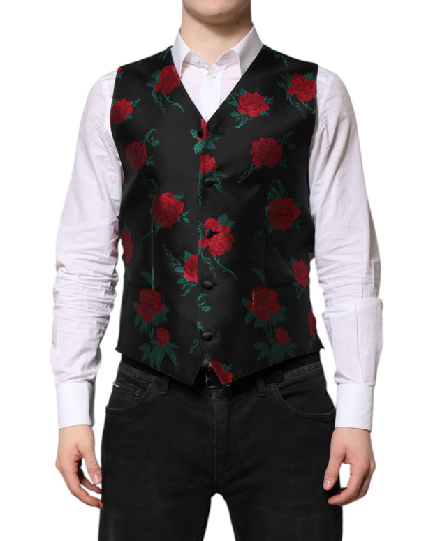 Red Floral Brocade Formal Men Waistcoat Vest