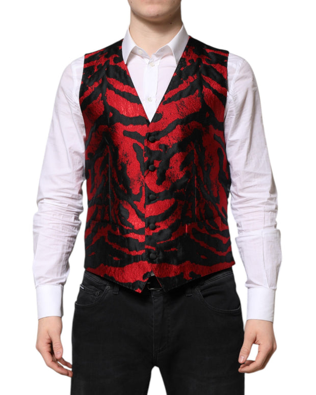 Red Black Stripe Dress Formal Waistcoat Vest
