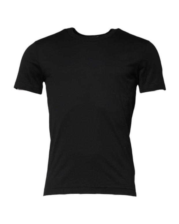 Black Cotton Short Sleeves Round Neck T-shirt