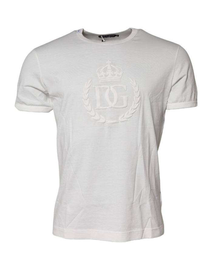 White Cotton DG Crown Embossed T-shirt