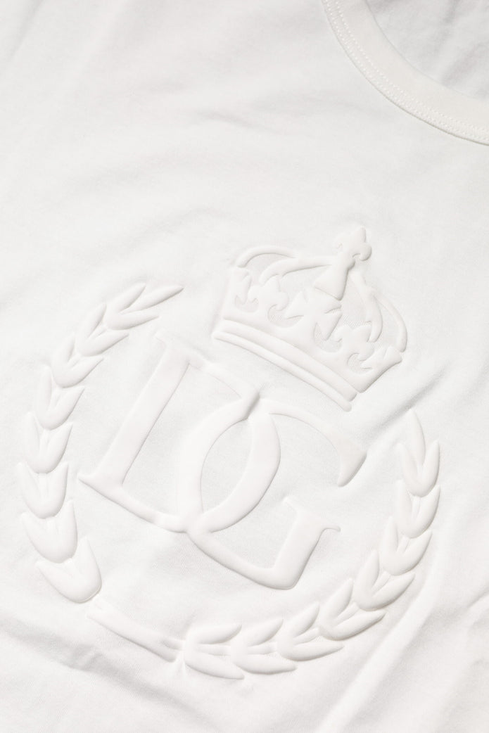 White Cotton DG Crown Embossed T-shirt