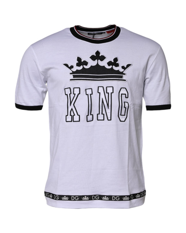 White Cotton Crown King Embroidery T-shirt