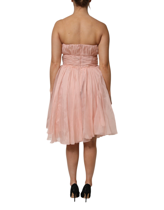 Pink Silk Chiffon A-line Pleated Midi Dress