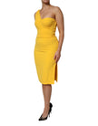 Yellow One Shoulder Side Slit Midi Dress