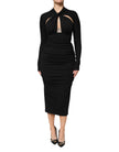 Black Long Sleeves Sheath Midi Dress