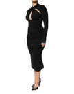 Black Long Sleeves Sheath Midi Dress