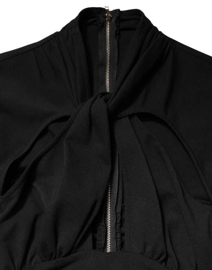 Black Long Sleeves Sheath Midi Dress