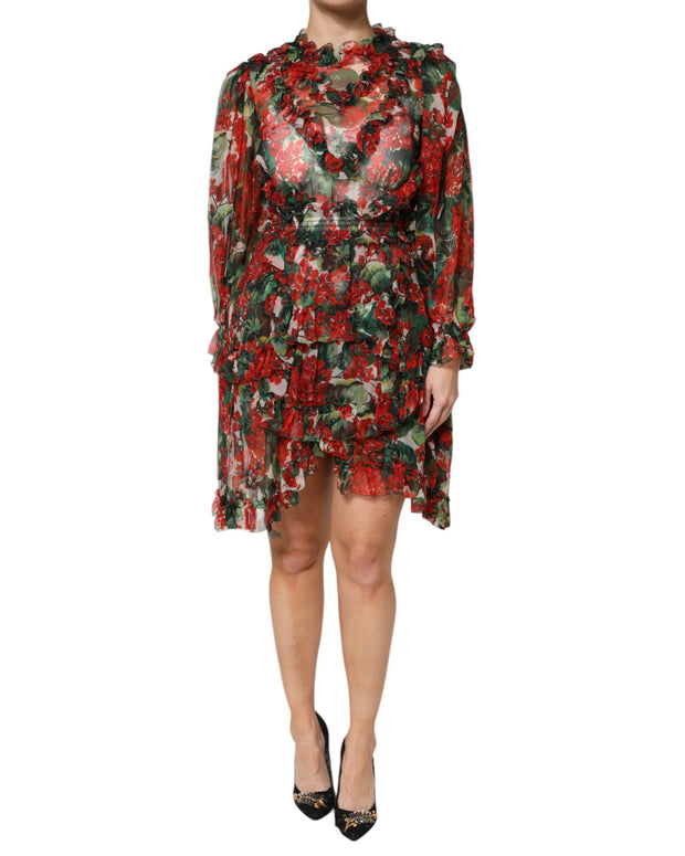 Multicolor Ruffle Floral Long Sleeves Dress