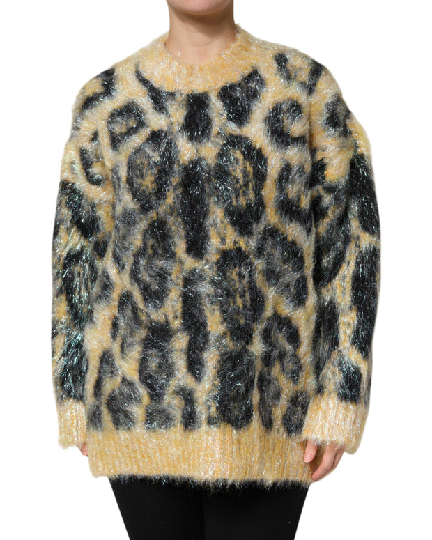 Multicolor Leopard Mohair Crew Neck Sweater