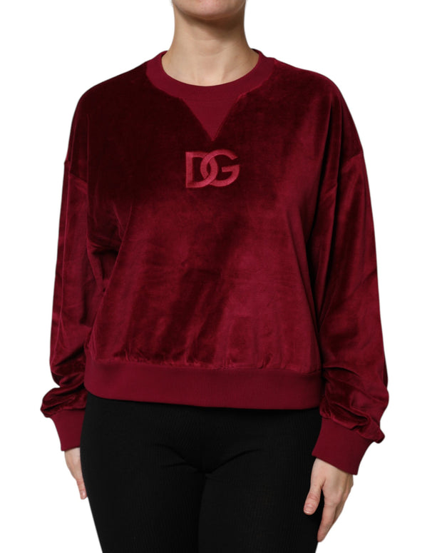 Red Cotton Velvet Crew Neck Pullover Sweater