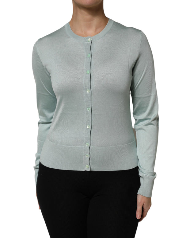 Light Green Silk Button Down Cardigan Sweater