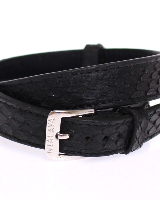 Exquisite Black Snakeskin Silver Bracelet