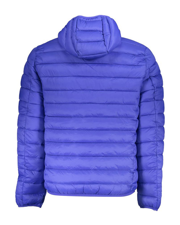 Chic Blue Polyamide Hooded Jacket