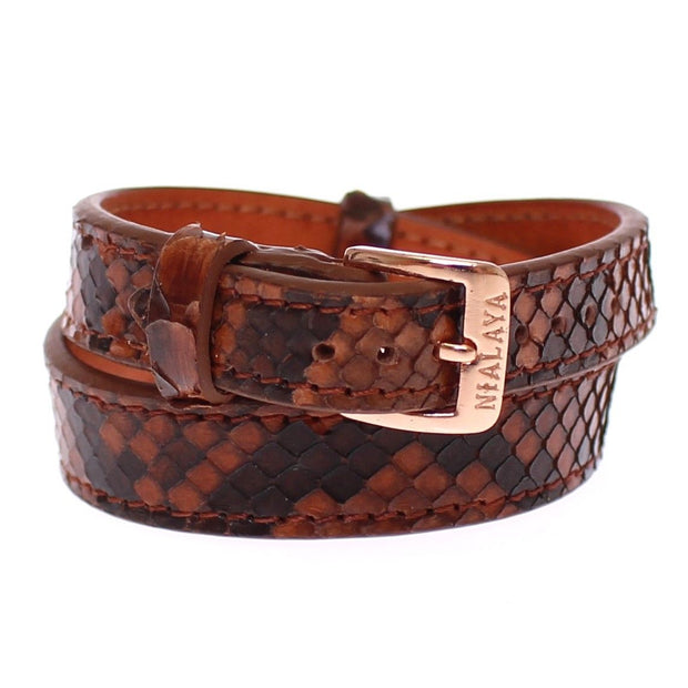 Chic Snakeskin Leather & Gold Cuff Bracelet