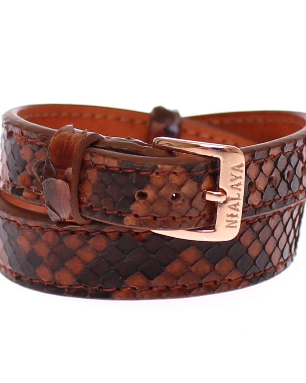 Chic Snakeskin Leather & Gold Cuff Bracelet