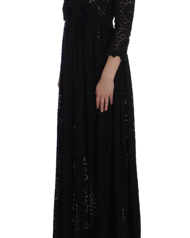 Black Ricamo Knitted Full Length Maxi Dress