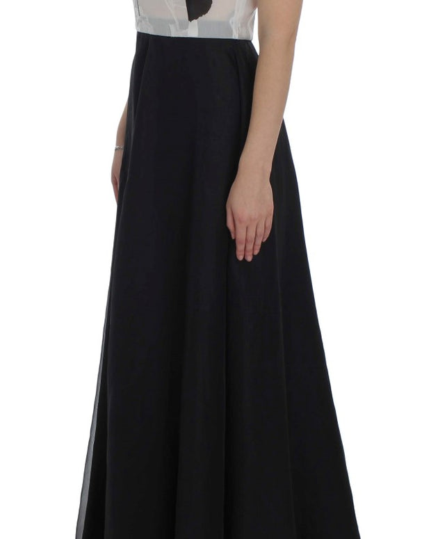 Black White Floral Silk Sheath Gown Dress