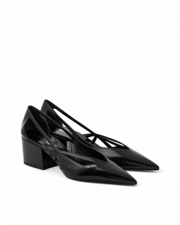 Black Leather Cut-Out Pumps 55