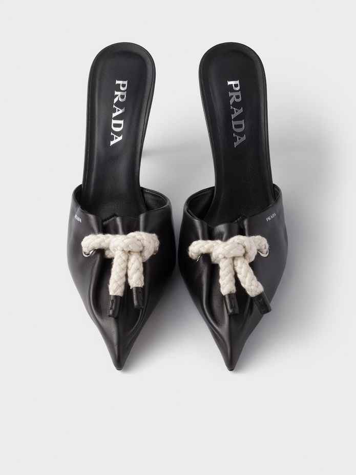 Black Nappa Leather Rope Detail  Sandals