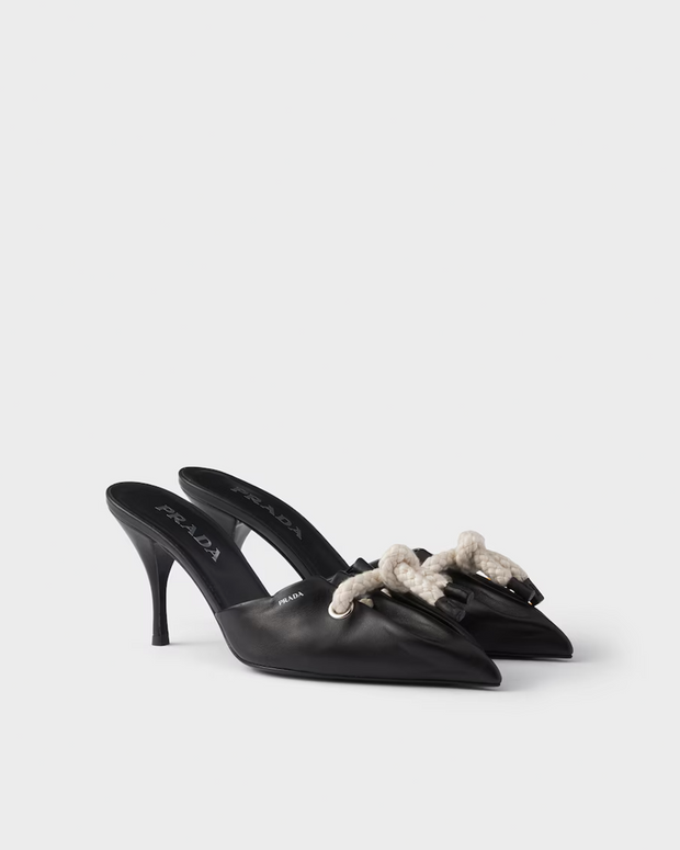 Black Nappa Leather Rope Detail  Sandals