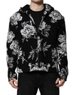 Black Wool Floral Printed Men Hooded Jacket