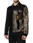 Black Gold Floral Jacquard Men Biker Jacket