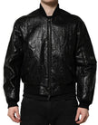 Black Logo Plaque Bomber Full Zipper Jacket