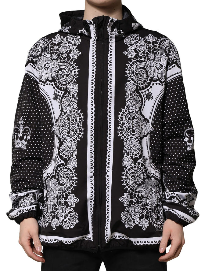 Black Bandana Print Hooded Bomber Jacket