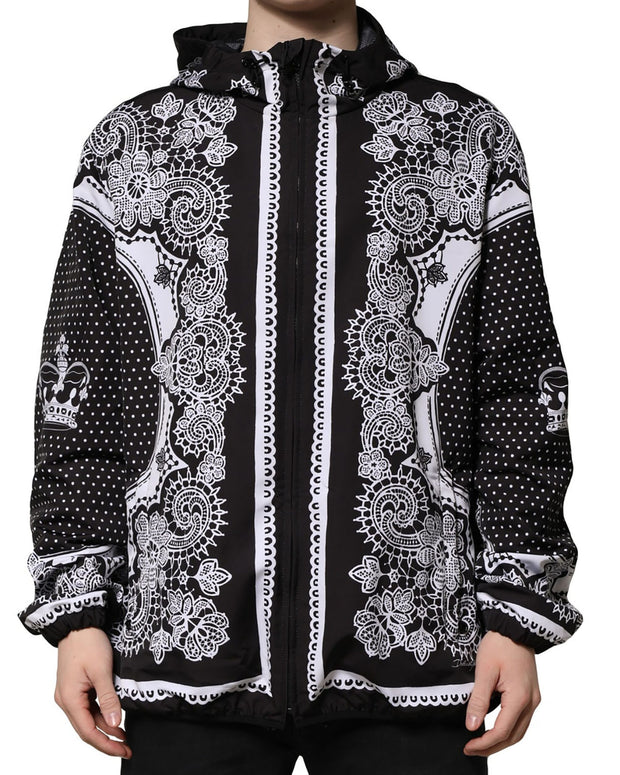 Black Bandana Print Hooded Bomber Jacket