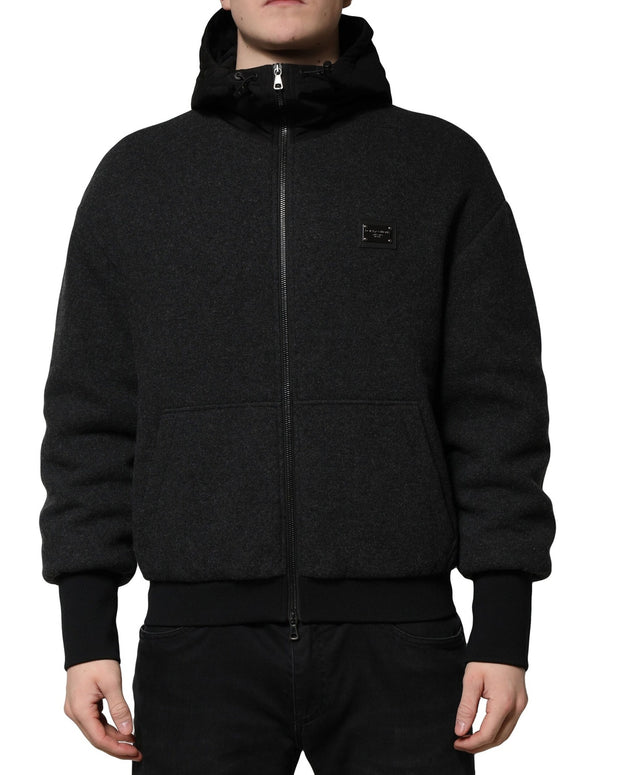 Black DG Logo Plaque Hooded Bomber Jacket