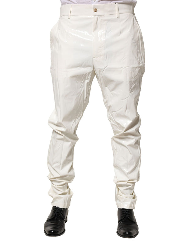 White Nylon Tapered Dress Men Pants