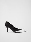Black Satin And Metallic Silver Leather Pumps