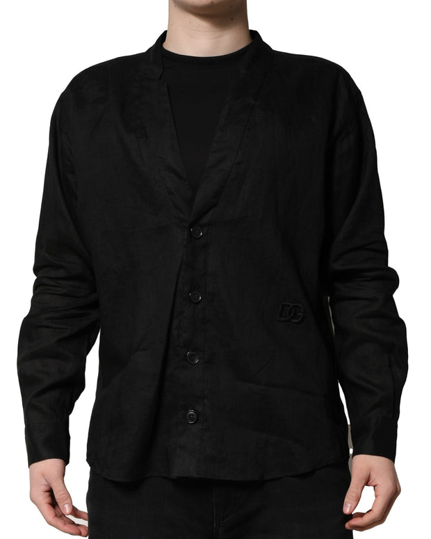 Black Linen Long Sleeves Men Casual Shirt