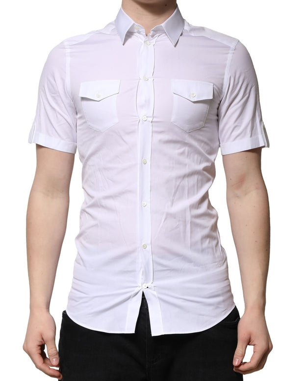 White Cotton Short Sleeves GOLD Casual Shirt